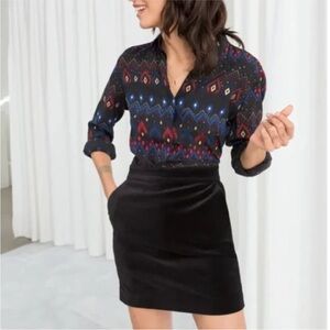 & Other Stories Black Velvet Mini Skirt